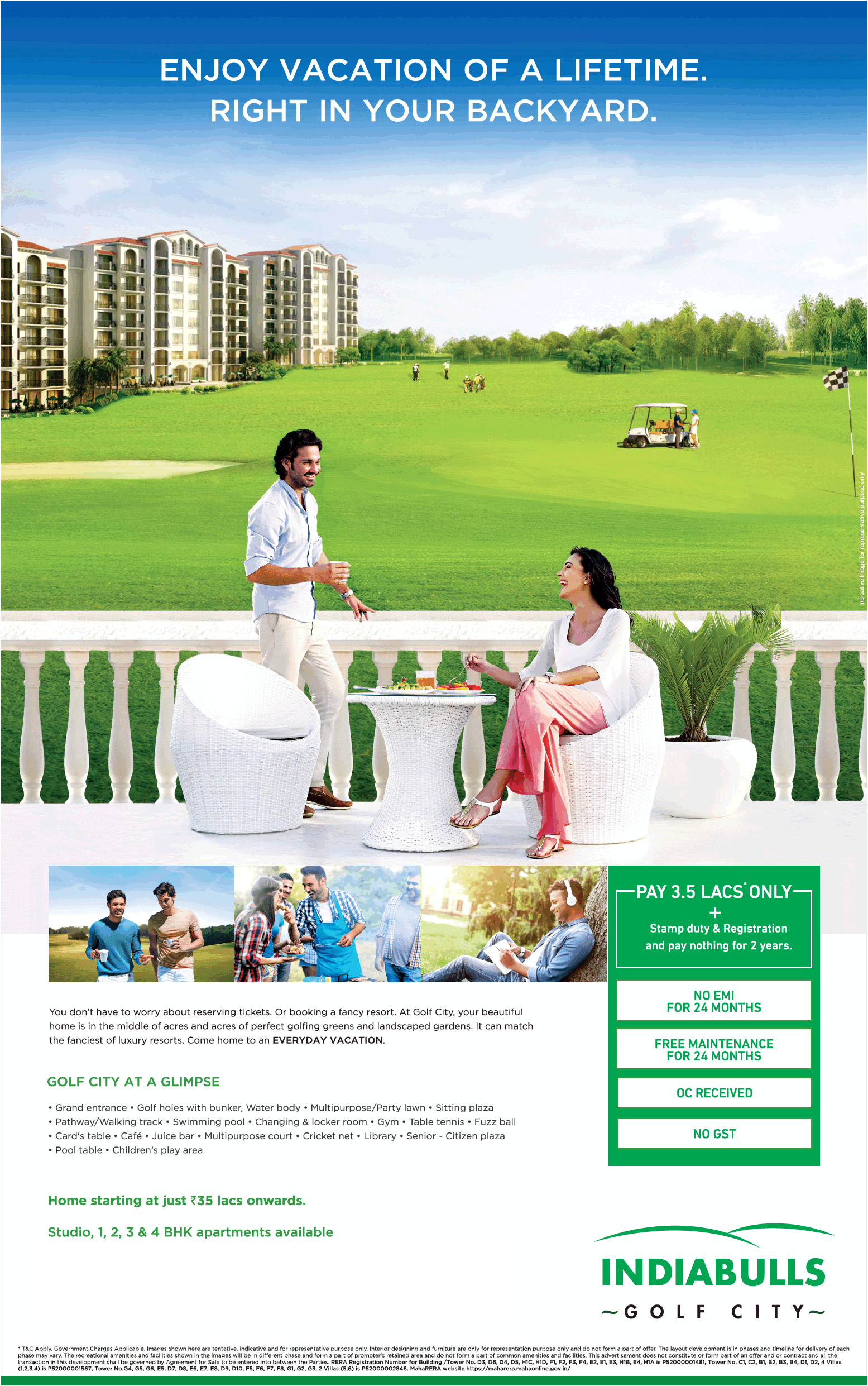 Pay Rs. 3.5 lakhs only at Indiabulls Golf City in Navi Mumbai